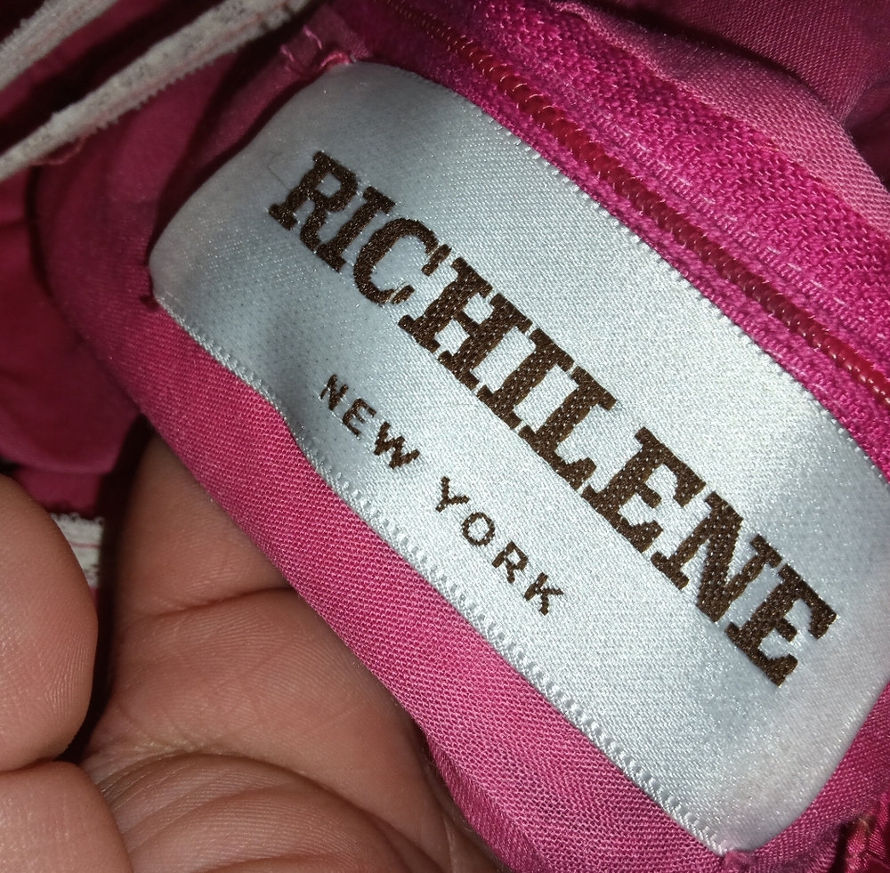 🦄 Vintage Richilene Chic Fuchsia Ruffle Evening Dress Gown Size Large - Picture 10 of 10